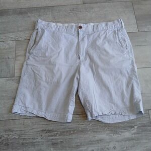 J Crew Mens Seersucker Shorts Size 32 Blue White Striped Casual Cotton Blend